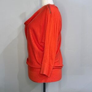 Michael Kors Shoulder-Zip Relaxed Fit 3/4 Sleeve Top – XL